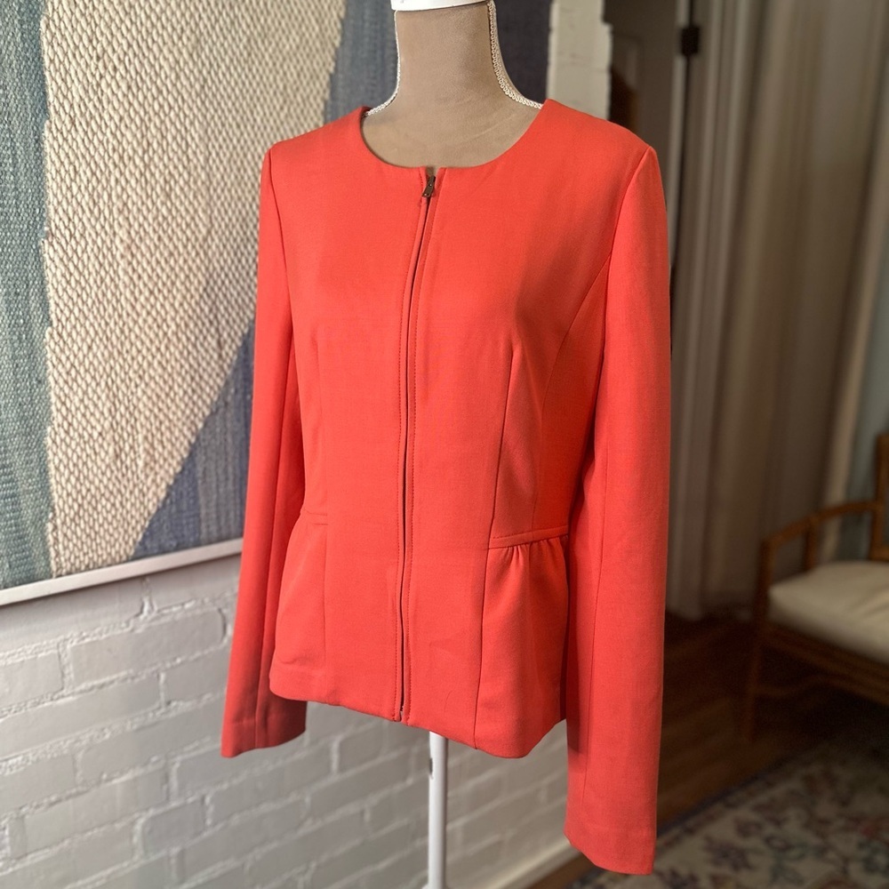 NWT Loft Coral Zip Up Heavy Knit Blazer with Peplum Detail - Picture 2 of 11